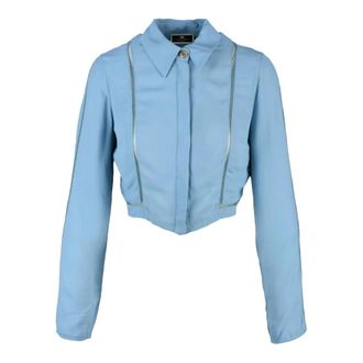 Elisabetta Franchi Shirts, female, Blue, Size: XS Cropped Shirt