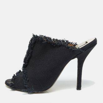 N&deg;21 N21 Navy Blue Canvas Open Toe Slide Mules