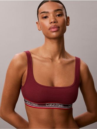 Calvin Klein Womens Icon Cotton Modal Stripe Rib Unlined Bralette - Red - XL