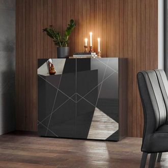 Homemania Credenza Moderna Gris Brillante Madia 2 Puertas Espejo Vittoria Glam Gr