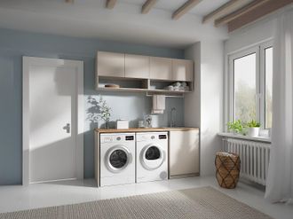 Vente-Unique Mobili per lavanderia con lavatrice e piano di lavoro L182 cm Colore Cashmere e Naturale chiaro - NATAJI