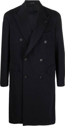 Tagliatore double-breasted long coat - men - Virgin Wool/Cupro/Cashmere - 54 - Blue