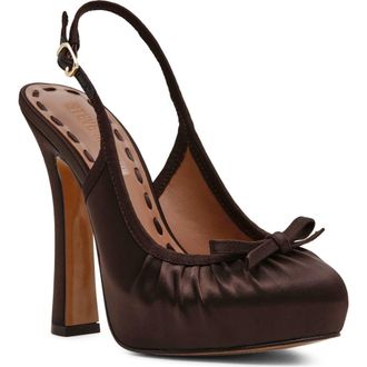 Steve Madden Sofie Satin Bow Platform Slingback Pump in Brown Satin at Nordstrom, Size 7.5
