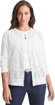 Jessica London Fine Gauge Eyelet Cardigan in White at Nordstrom, Size 12