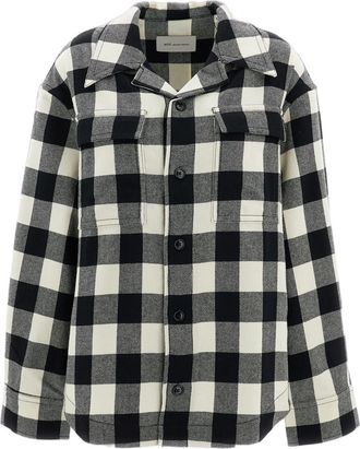 Ami White/Black Structured Wool Wide Camp Collar Shirt