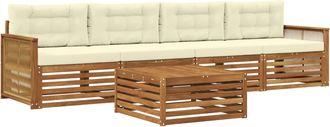 vidaXL Conjunto De Sof&aacute;s De Exterior 5 Uds. Natural Y Crema Vidaxl