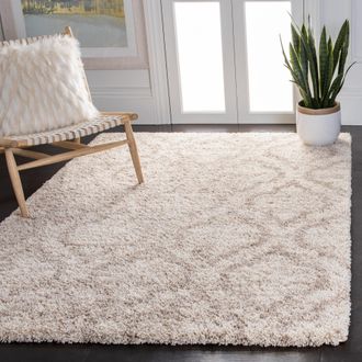 Safavieh Hudson Shag Machine Made Area Rug, Multi Ivory / Beige Shag Flokati Style Easy Care