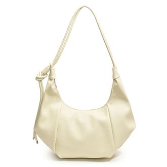 Generic Shoulder Bag for Women Adjustable Strap Crescent Bag PU Leather Solid Color Dumpling Bag Zipper Hobo Bag for Work Travel (White)
