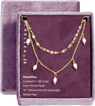 Chelsea28 Set of 2 Genuine Freshwater Pearl & Link Necklaces in White- Gold at Nordstrom