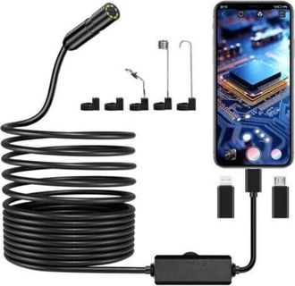 OEM C&aacute;mara Endosc&oacute;pica, C&aacute;mara De Inspecci&oacute;n De Tuber&iacute;as Hd 1920p, C&aacute;mara Endosc&oacute;pica Ip67 Con 8 Luces Led Y Cable Semirr&iacute;gido De 5 M Para Iphone Ios, Ipa