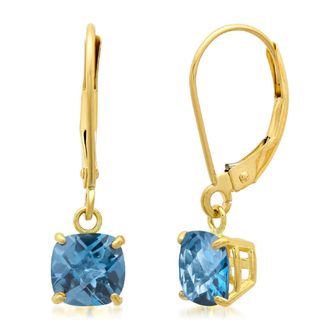 MAX + STONE Solid 10K Yellow Gold Cushion Cut Dangle Gemstone Leverback Earrings