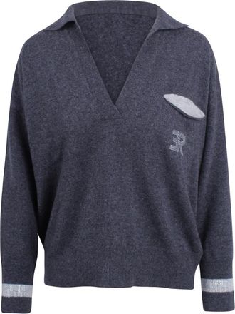 Ermanno Scervino Wollen trui met kraag - Dames - V-hals truien - Grijs - 2XS - Wol - Truien & Vesten