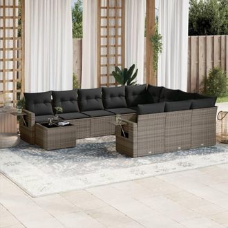 vidaXL Set De Sof&aacute;s De Jard&iacute;n 11 Pzas Y Cojines Rat&aacute;n Sint&eacute;tico Gris Vidaxl