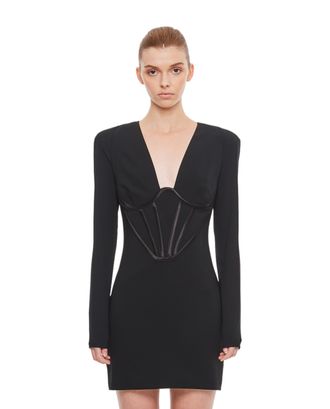 Versace Bodycon Corset-Inspired Mini Dress with Deep V Neckline