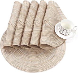 OEM Juego De 6 Manteles Individuales Redondos, Lavables, Resistentes Al Calor Y Antideslizantes, Para Bodas, 38 X 38 Cm - Color Beige