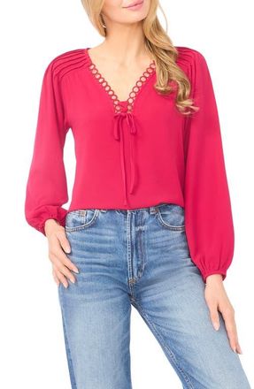 CeCe by Cynthia Steffe Circle Trim Pintuck Top in Rose Cerise at Nordstrom, Size X-Large