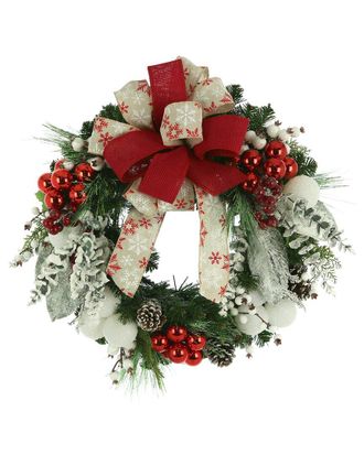 Creative Displays Inc. 34In Flocked Holiday Wreath With Eucalyptus, Ornaments & Decorative Bow