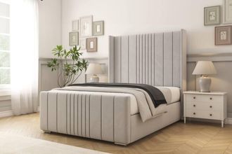 Comfort Beds Grace Plush Bed Frame With Mattress-50 Upholstered Wingback in Silver | Size: Single