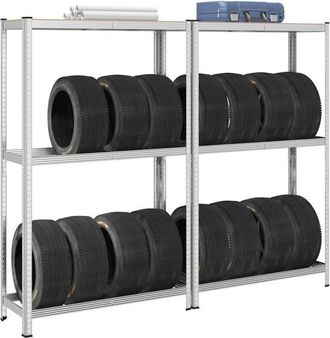 vidaXL Estantes Para Neum&aacute;ticos De 2 Capas 2 Uds Acero Plateados Vidaxl