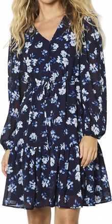 Apricot Floral Chiffon Mini Dress In Navy