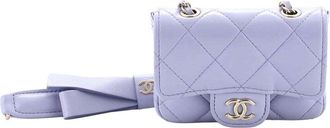Chanel Purple Sheep Leather Bow Strap Classic Flap Clutch With Chain Mini (Authentic Pre-Loved)