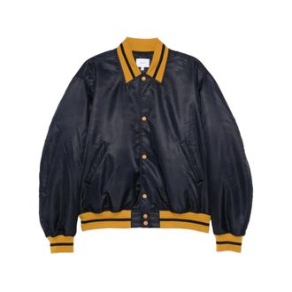 Rhude Jassen, Heren, Blauw, M, Polyester, Logo-patch Jas met gestreepte boorden