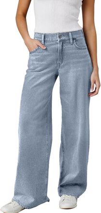 Generic Womens Wide Leg Jeans High Waisted Stretchy Casual Trousers Relaxed Fit Comfy Denim Pants with Pockets Lightweight Fashion Streetwear