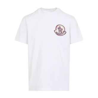 Moncler T-Shirts, male, White, Size: L Cotton Short Sleeves T-Shirt