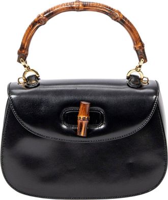 Gucci Black Smooth Calfskin Leather Small Bamboo Top Handle Flap (Authentic Pre-Loved)