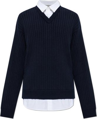 Balenciaga Katoenen trui met overhemddetails - Heren - V-hals truien - Blauw - XL - Katoen - Truien & Vesten