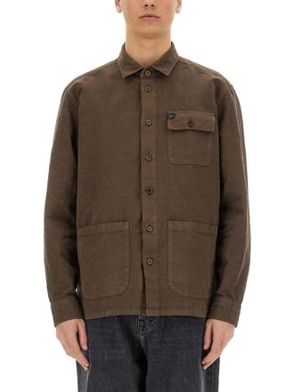 Fay Brown Linen-Cotton Blend Shirt Jacket