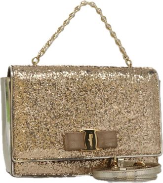 Ferragamo Vara Gold Canvas Shoulder Bag (Pre-Owned)