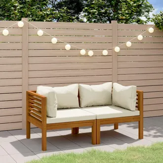 vidaXL Sof&aacute; De Jard&iacute;n De 2 Plazas Con Coj&iacute;n Crema Madera De Acacia Vidaxl