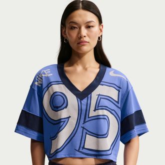 Nike Womens Nike Sportswear Oversized Cropped Jersey in Blue | IQ0063-485