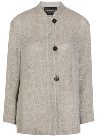Emporio Armani Stand-collar Linen-blend Shirt - Light Grey - 46 (UK14 / L)