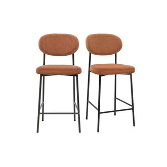 Miliboo Taburetes De Bar Fijos En Tela Terciopelo De Pana Tierra Quemada H65 Cm (lote De 2) Breka