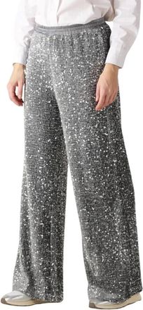 Summum Broeken, Dames, Grijs, L, Pailletten, Sequin Velour Broek Glamour Look