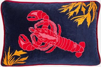 Les-Ottomans Cuscino Rock Lobster in velluto con ricamo