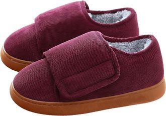 Generic Womens Mens Adjustable Slippers Winter Snow Boots Warm Ankle Shoes Wide Toe Box Fur Lined Outdoor Indoor Sneakers for Elderly Swollen Feet Women Wine 