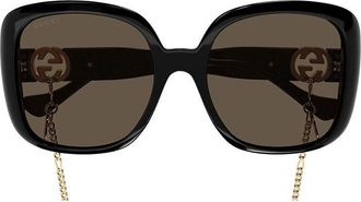 Gucci Square Full Rim with Chain Detail Sunglasses - Black