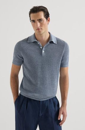 Brunello Cucinelli Half English rib knit polo in Slate at Nordstrom, Size 52 It