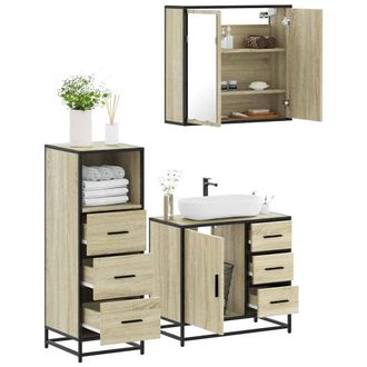 Berkfield Home 3 Piece Bathroom Furniture Set Sonoma Oak Engineered Wood in Brown