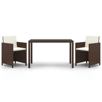 vidaXL Set De Comedor Jard&iacute;n 3 Pzas Y Cojines Rat&aacute;n Sint&eacute;tico Marr&oacute;n Vidaxl