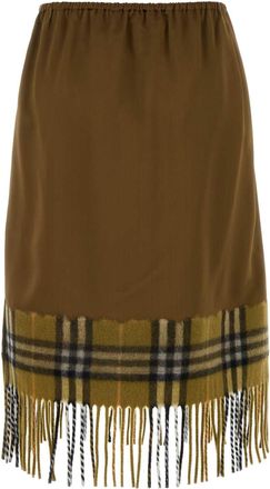 Burberry Womens Plaid Tartan Satin Skirt Brown Viscose