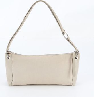 Ferragamo Beige Leather Canvas Handbag Shoulder Bag Tote Bag (Pre-Owned)