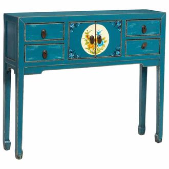 Wanderlust Deco Recibidor de madera azul 100x25x85h cm