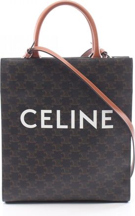 Celine Black Brown Pvc Coated Canvas Leather Tote Bag (Pre-Owned)