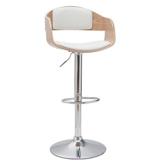Miliboo Sgabello da bar design regolabile bianco e legno chiaro EUSTACHE