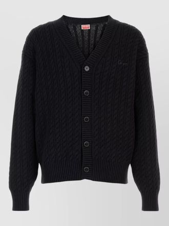 Kenzo cotton blend cardigan cable knit v neckline