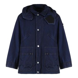 Stone Island Jassen, Heren, Blauw, M, Denim, Denim Research Short Padded Parka